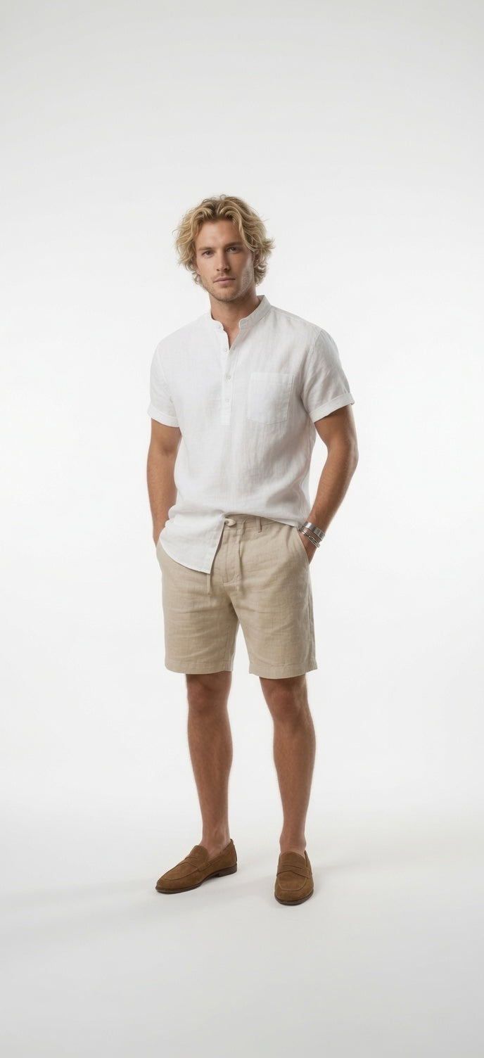 Chemise coton et lin - Col Henley