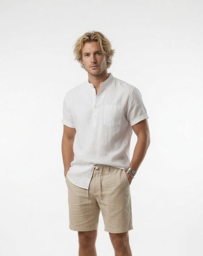 Chemise coton et lin - Col Henley