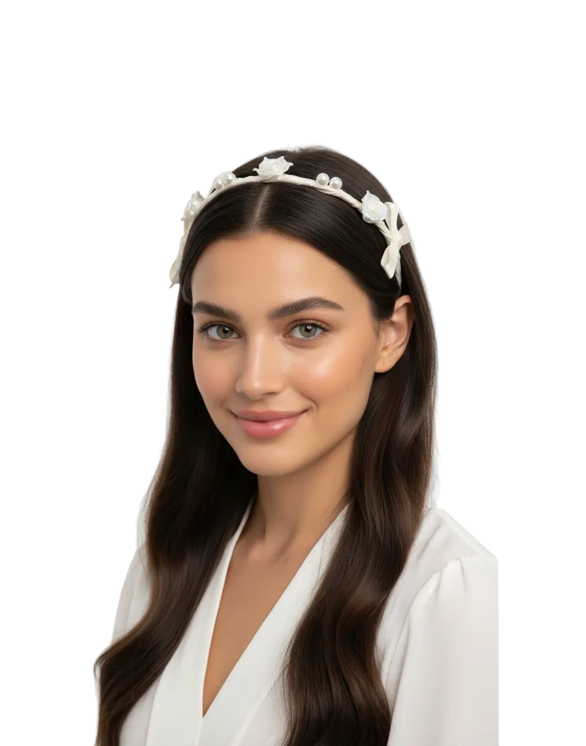 Serre-tête avec fleurs et perles – Louise