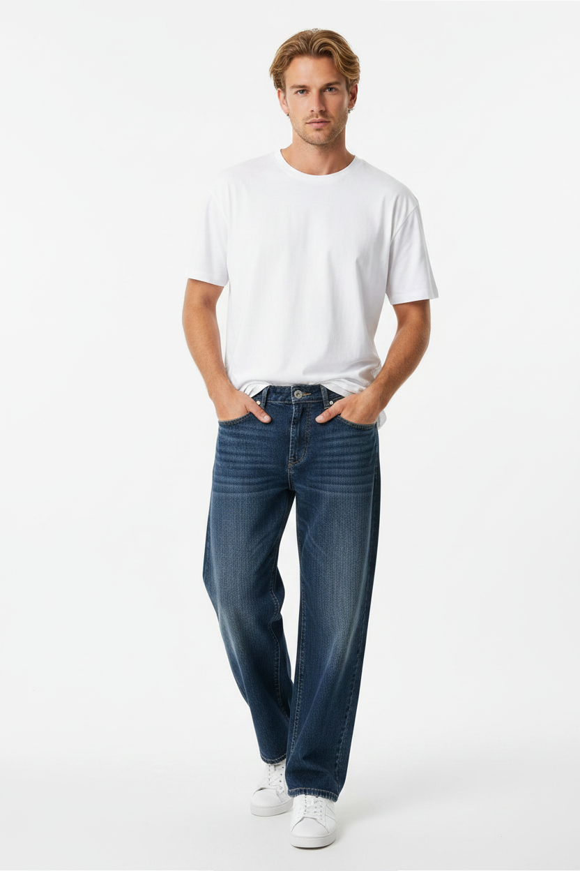 Weite gerade Jeans mit Premium-Taschen