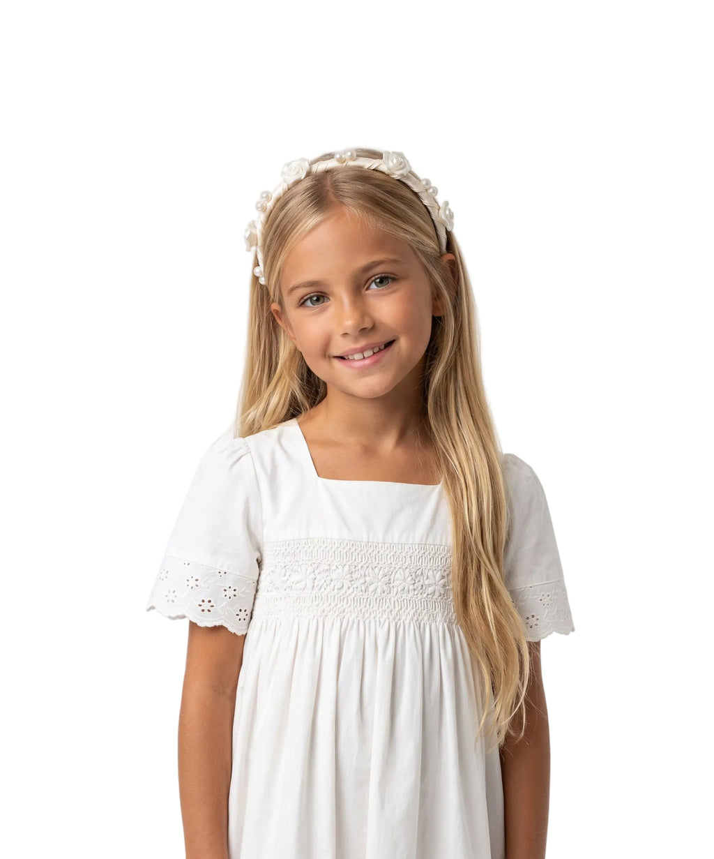 Serre-tête avec fleurs et perles pour adolescente – Louise