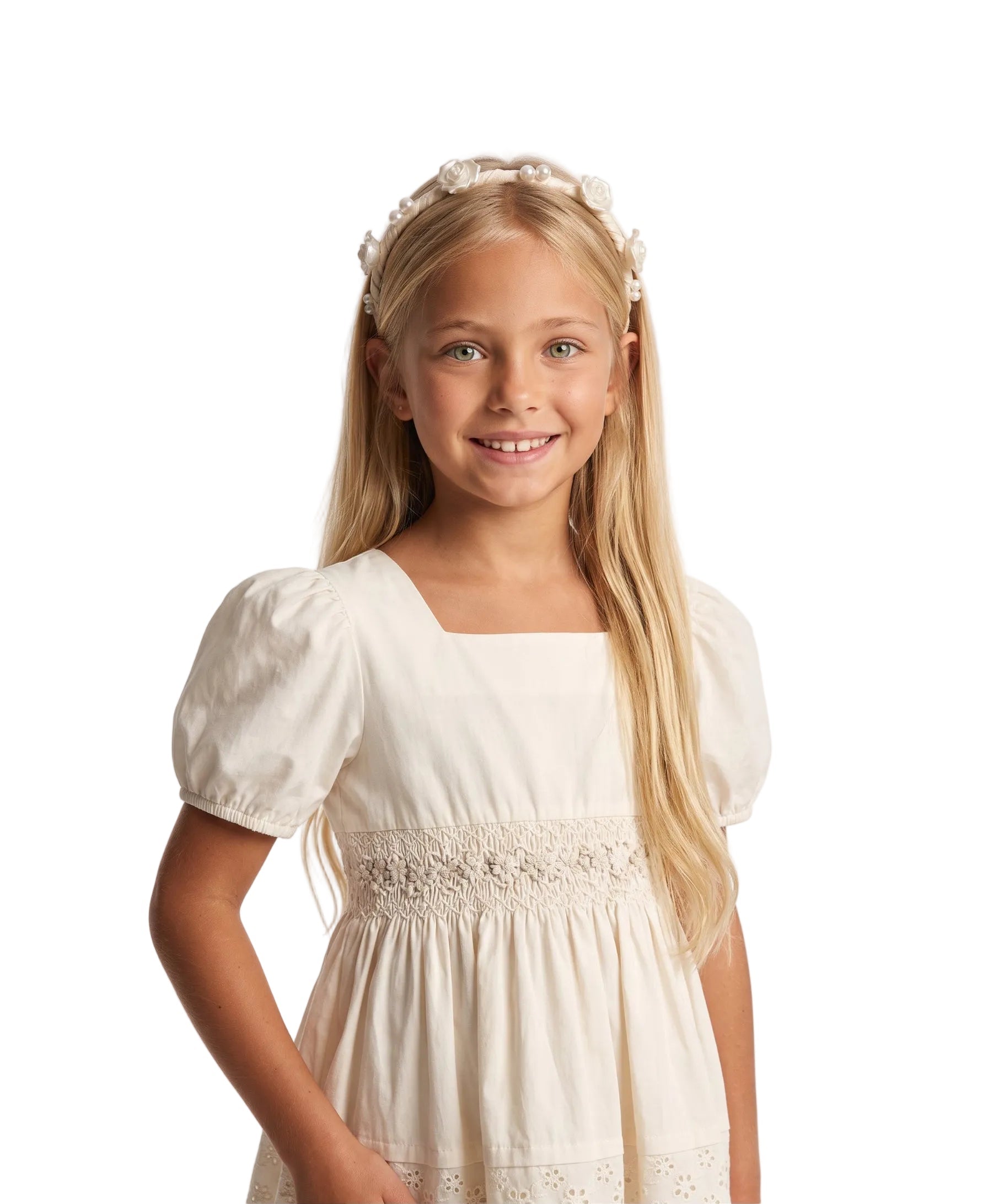 Serre-tête avec fleurs et perles pour adolescente – Louise