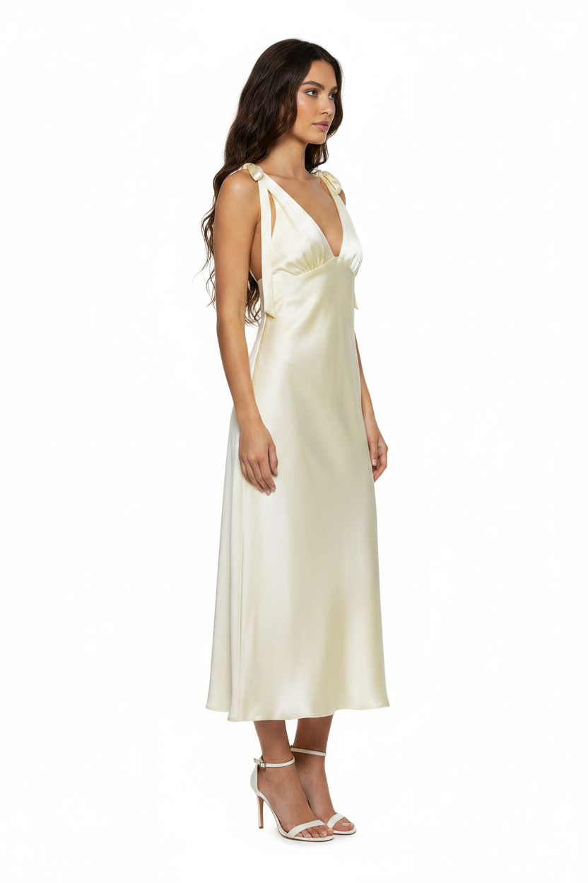 Robe en soie – ornée de belles bretelles en nœuds papillon