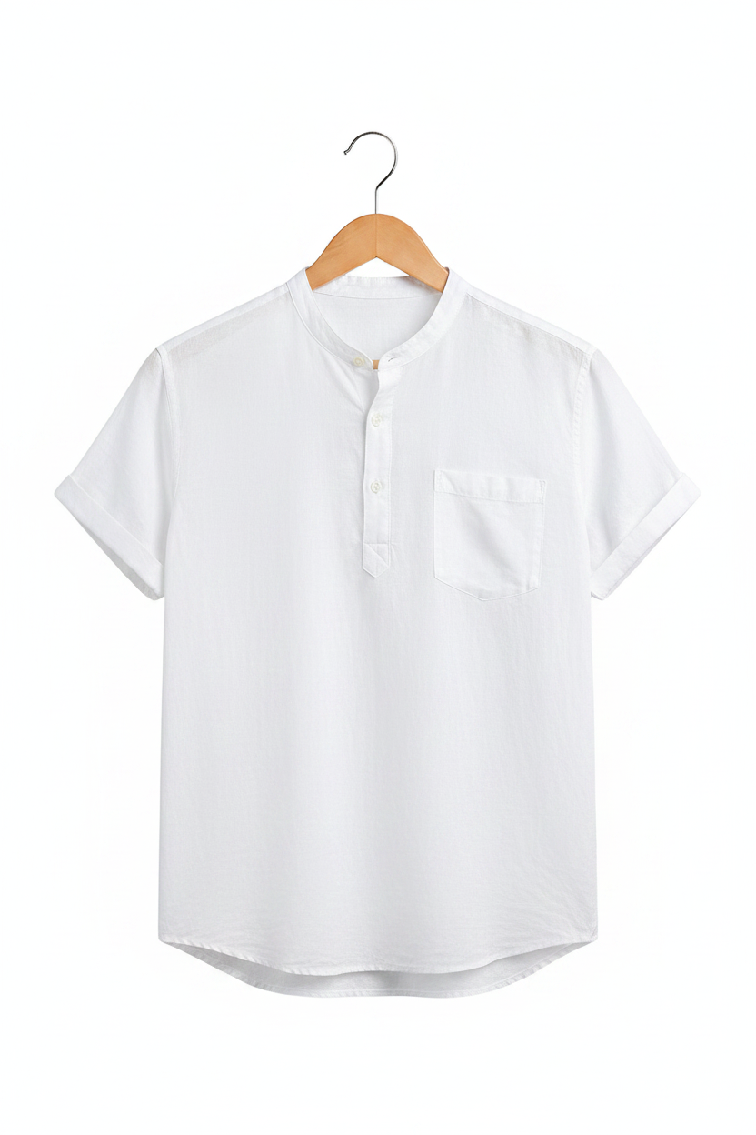 Chemise coton et lin - Col Henley