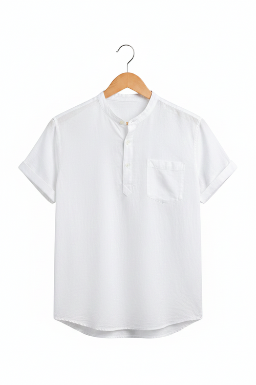 Chemise coton et lin - Col Henley