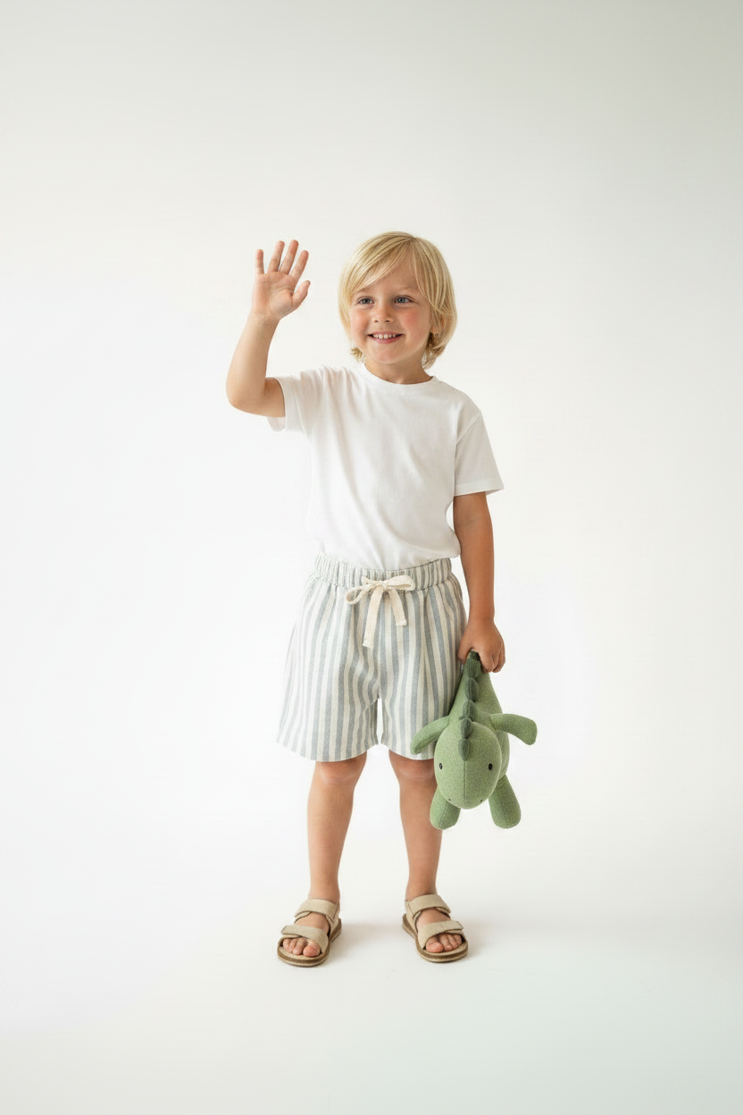 Short vintage en lin et coton - Motifs rayures