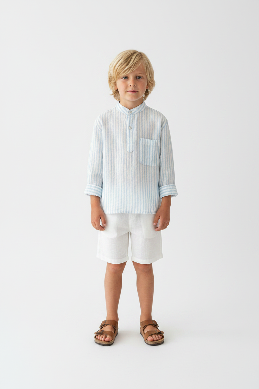 Chemise rayée en coton et lin – Col henley