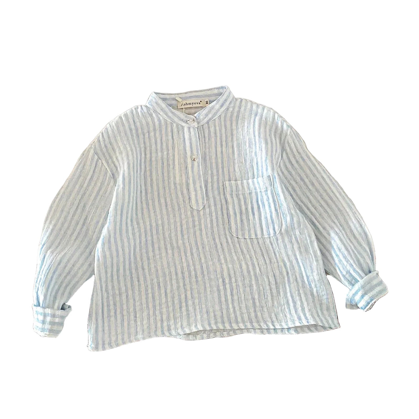 Chemise rayée en coton et lin – Col henley