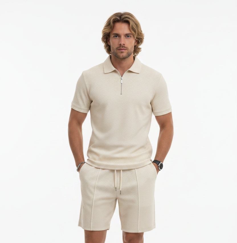 Beiges Polo- und Short-Set