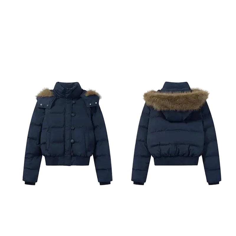 Veste courte en coton avec col en fourrure — Ambre