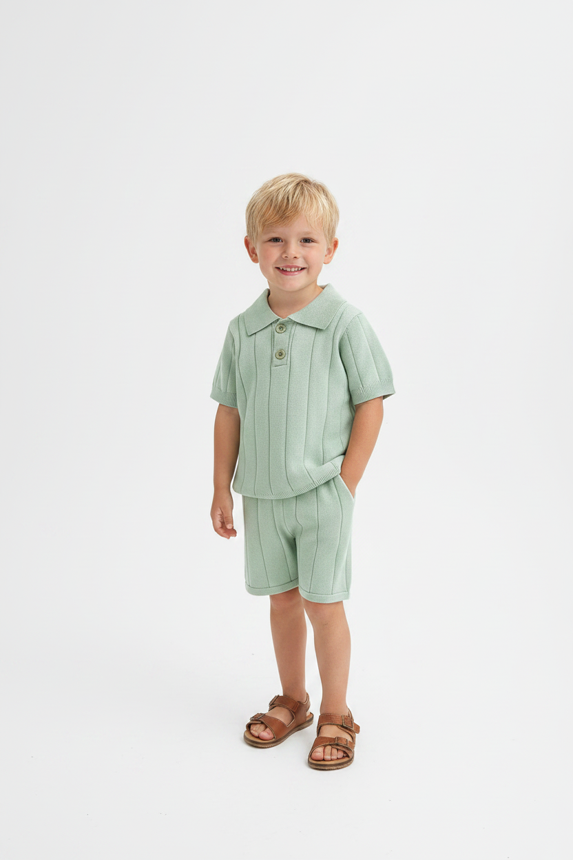 Ensemble - manches courtes et short en coton fin tricoté