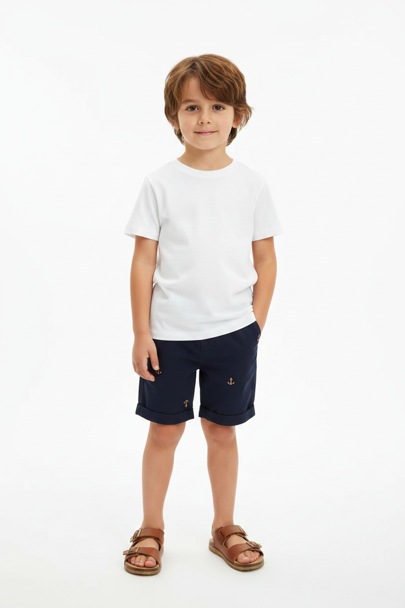 Short élégant en coton – Petites ancres marines