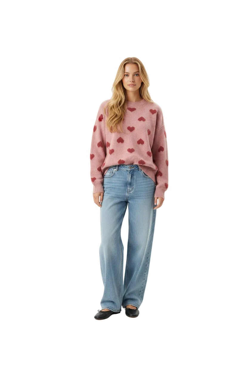 Pull en tricot de vison à motif cœur — Bonnie