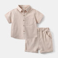 Nouvel ensemble de vêtements d'été pour enfants 2-6T, version coréenne, tenue ample pour enfants, 2 pièces, chemises fines de couleur unie pour garçons + shorts